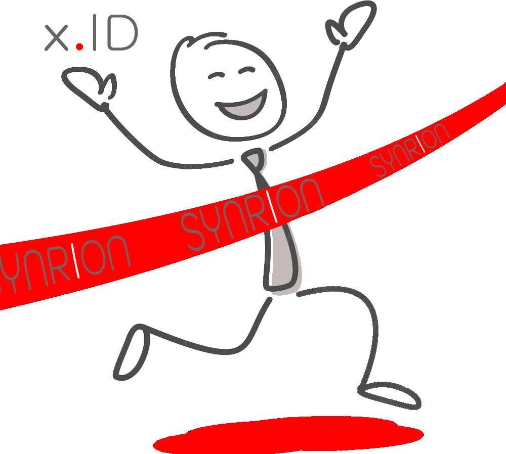 SYNRION x.ID von keyONE als Zielmarkierung in der Start-Ziel-Grafik – Sinnbild für die erfolgreiche Umsetzung sicherer Identitätslösungen.